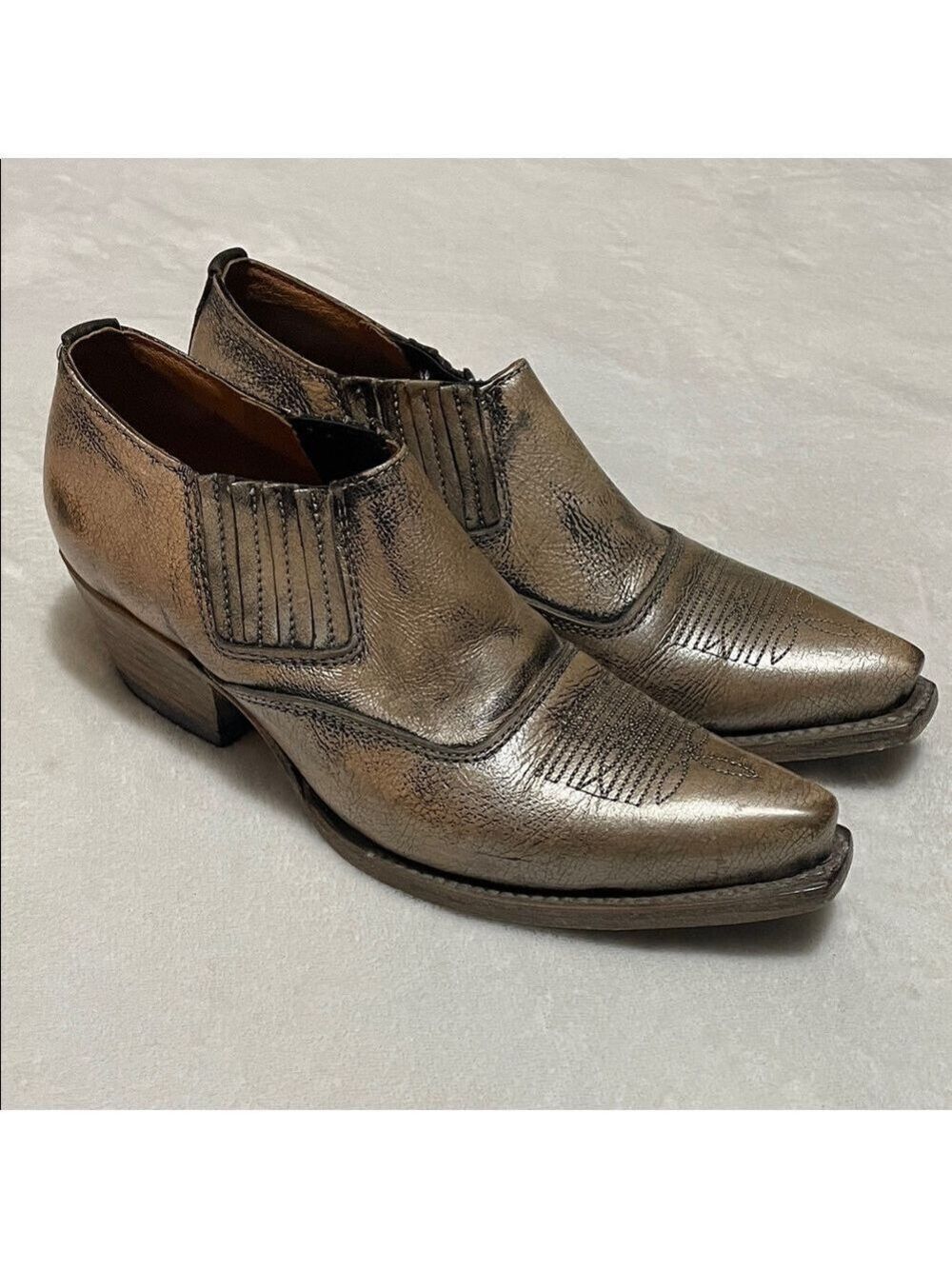 Freebird Wyoming Metallic Bronze Leather Western Ankle  Bootie Sz 7M